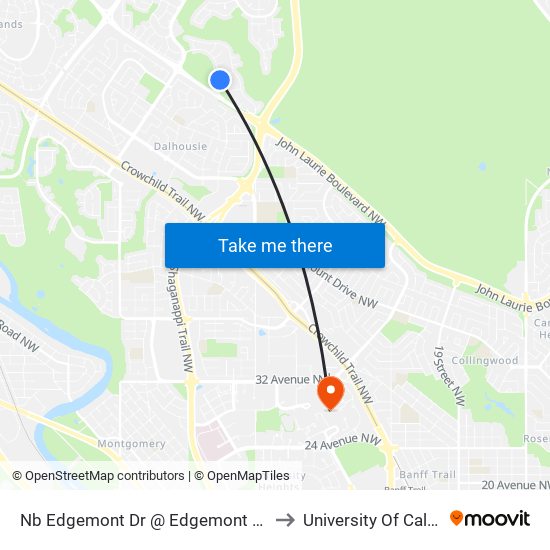 Nb Edgemont Dr @ Edgemont Hl NW to University Of Calgary map