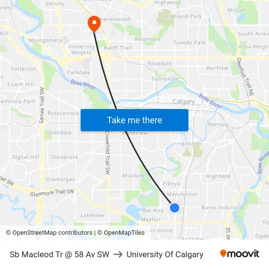 Sb Macleod Tr @ 58 Av SW to University Of Calgary map