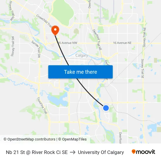Nb 21 St @ River Rock Ci SE to University Of Calgary map