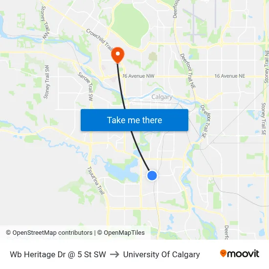 Wb Heritage Dr @ 5 St SW to University Of Calgary map