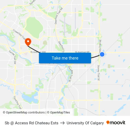 Sb @ Access Rd Chateau Ests to University Of Calgary map