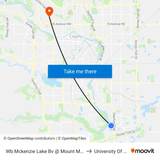 Wb Mckenzie Lake Bv @ Mount Mckenzie Dr SE to University Of Calgary map