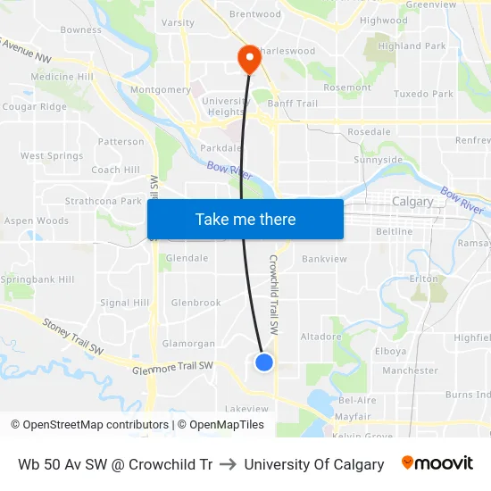 Wb 50 Av SW @ Crowchild Tr to University Of Calgary map