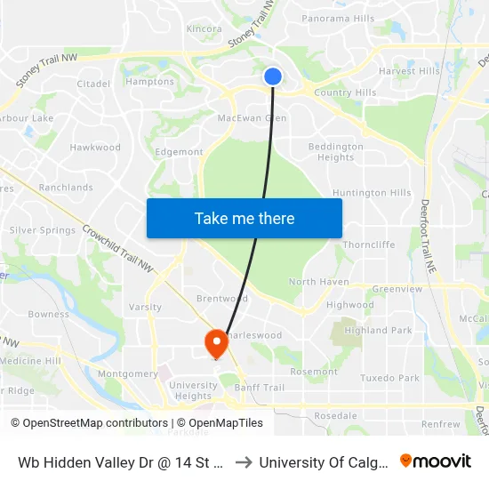 Wb Hidden Valley Dr @ 14 St NW to University Of Calgary map