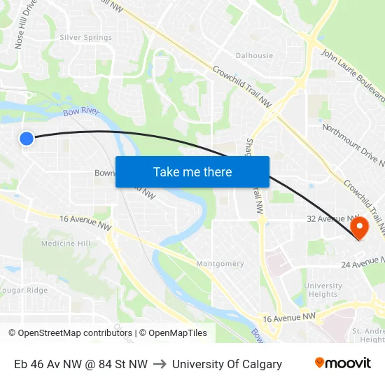 Eb 46 Av NW @ 84 St NW to University Of Calgary map