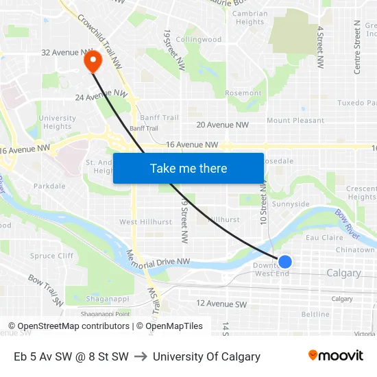 Eb 5 Av SW @ 8 St SW to University Of Calgary map