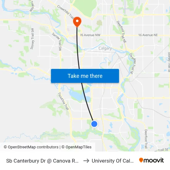 Sb Canterbury Dr @ Canova Rd SW to University Of Calgary map
