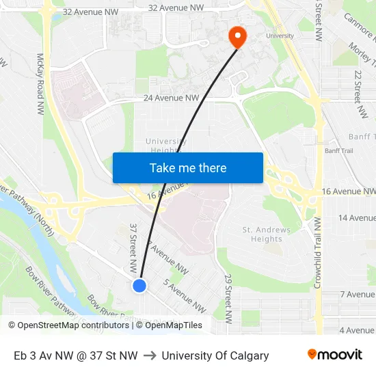 Eb 3 Av NW @ 37 St NW to University Of Calgary map