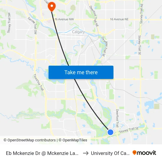 Eb Mckenzie Dr @ Mckenzie Lake Bv SE to University Of Calgary map