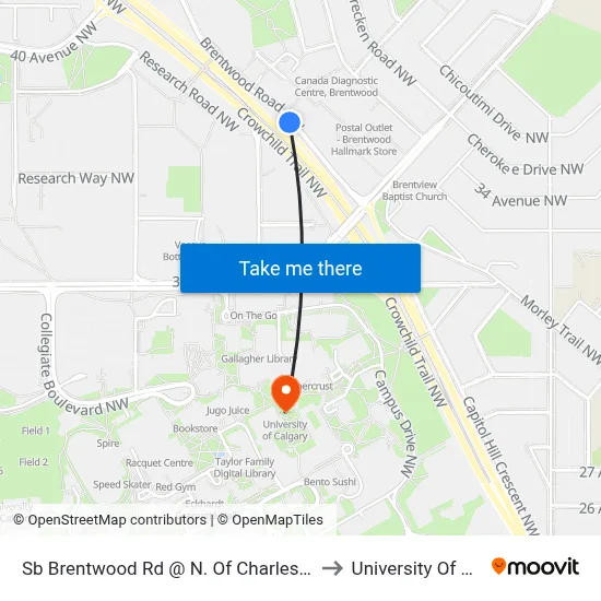 Sb Brentwood Rd @ N. Of Charleswood Dr NW to University Of Calgary map