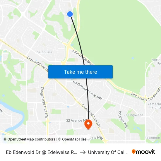Eb Edenwold Dr @ Edelweiss Rd NW to University Of Calgary map