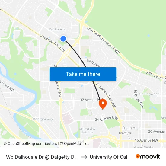 Wb Dalhousie Dr @ Dalgetty Dr NW to University Of Calgary map