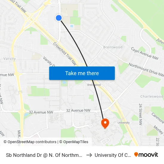 Sb Northland Dr @ N. Of Northmount Dr NW to University Of Calgary map
