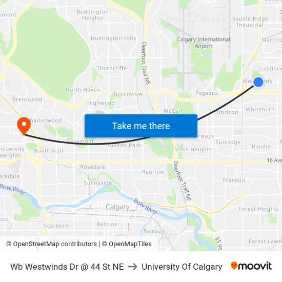 Wb Westwinds Dr @ 44 St NE to University Of Calgary map