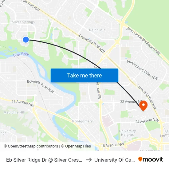 Eb Silver Ridge Dr @ Silver Crest Dr NW to University Of Calgary map