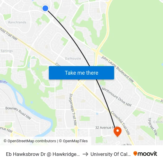 Eb Hawksbrow Dr @ Hawkridge Pl NW to University Of Calgary map