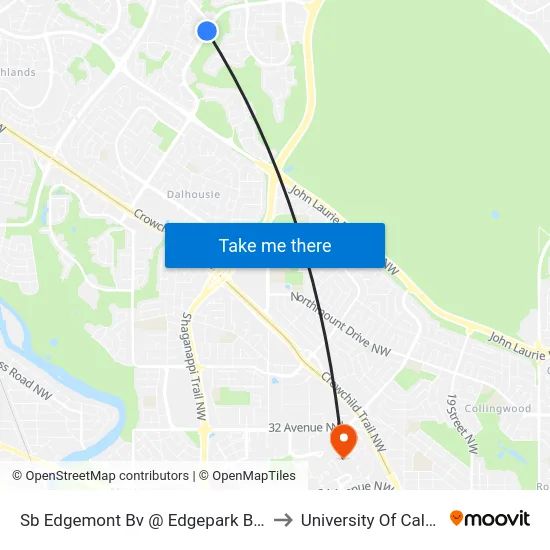 Sb Edgemont Bv @ Edgepark Bv NW to University Of Calgary map