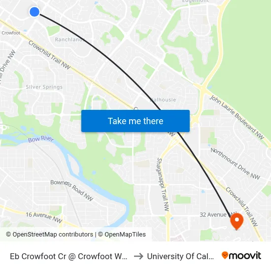 Eb Crowfoot Cr @ Crowfoot Wy NW to University Of Calgary map