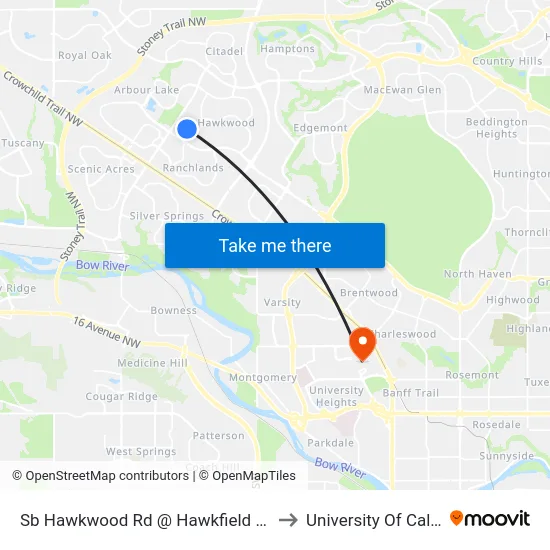 Sb Hawkwood Rd @ Hawkfield Wy NW to University Of Calgary map