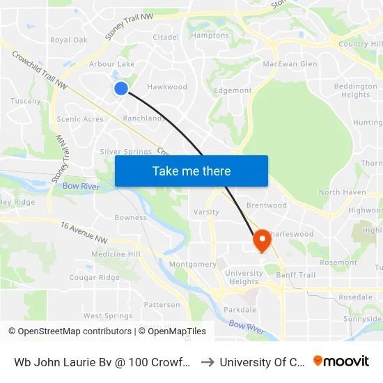 Wb John Laurie Bv @ 100 Crowfoot Ga NW to University Of Calgary map