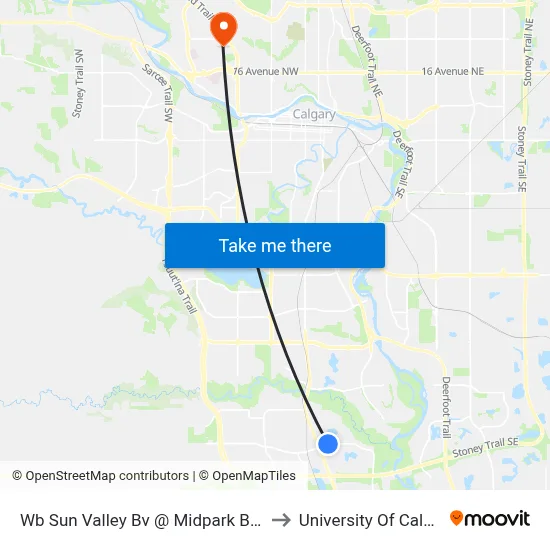 Wb Sun Valley Bv @ Midpark Bv SW to University Of Calgary map