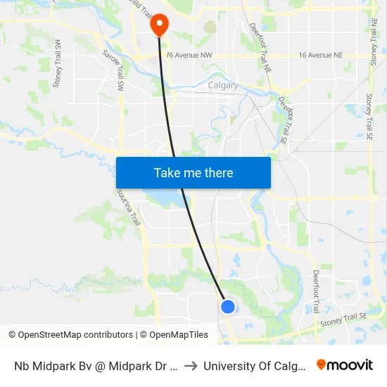 Nb Midpark Bv @ Midpark Dr SE to University Of Calgary map