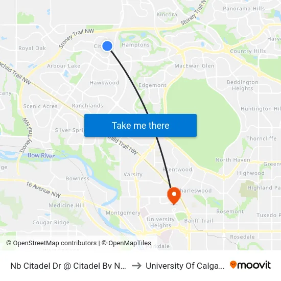 Nb Citadel Dr @ Citadel Bv NW to University Of Calgary map