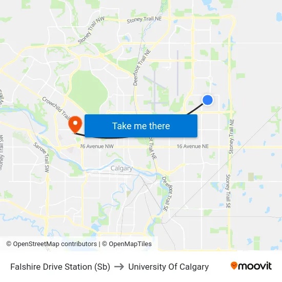 Falshire Drive Station (Sb) to University Of Calgary map
