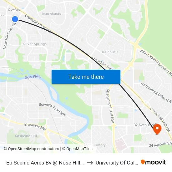 Eb Scenic Acres Bv @ Nose Hill Dr NW to University Of Calgary map