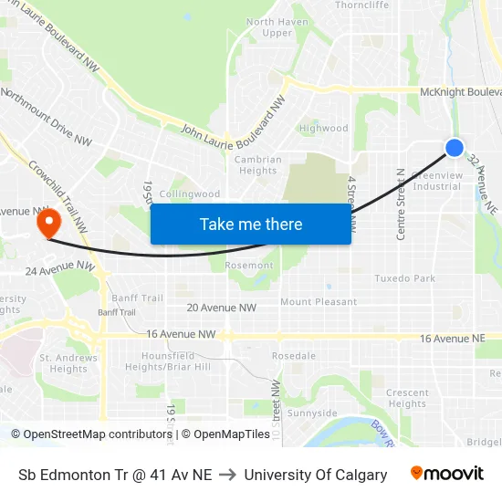 Sb Edmonton Tr @ 41 Av NE to University Of Calgary map