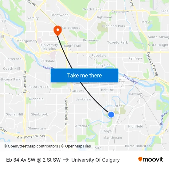 Eb 34 Av SW @ 2 St SW to University Of Calgary map