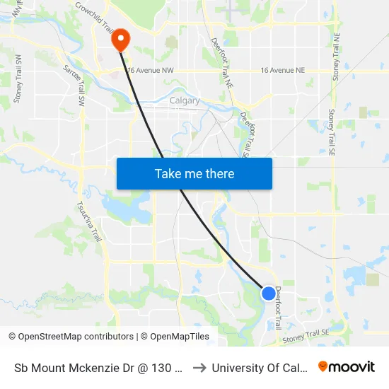 Sb Mount Mckenzie Dr @ 130 Av SE to University Of Calgary map