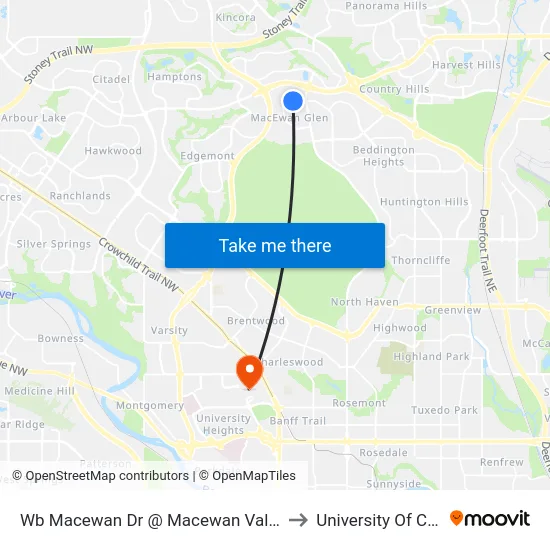 Wb Macewan Dr @ Macewan Valley Ga NW to University Of Calgary map