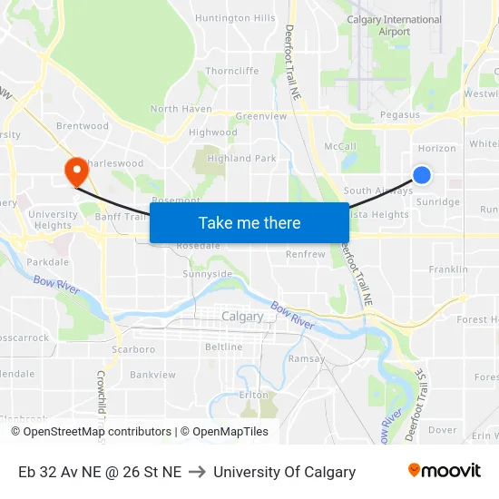 Eb 32 Av NE @ 26 St NE to University Of Calgary map