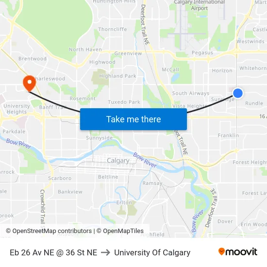 Eb 26 Av NE @ 36 St NE to University Of Calgary map