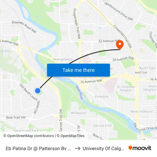 Eb Patina Dr @ Patterson Bv SW to University Of Calgary map