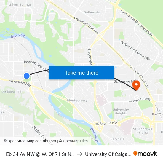 Eb 34 Av NW @ W. Of 71 St NW to University Of Calgary map