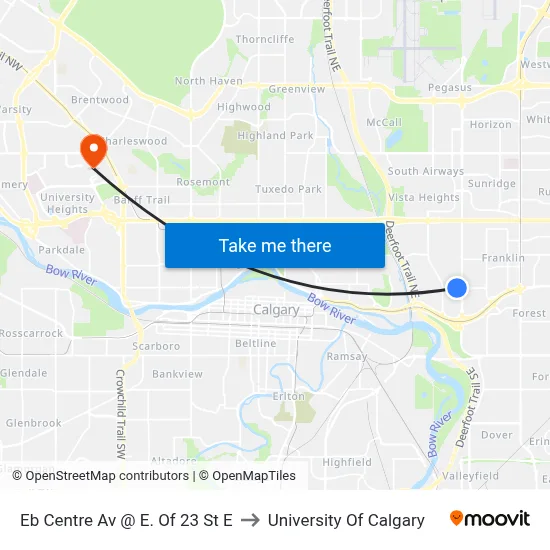 Eb Centre Av @  E. Of 23 St E to University Of Calgary map