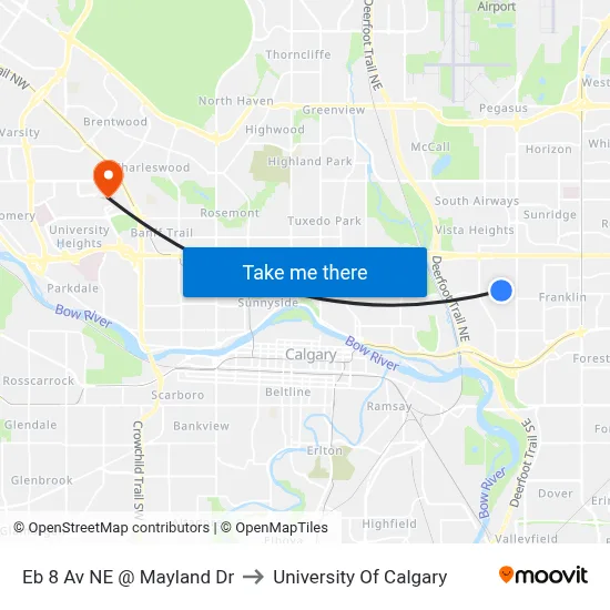 Eb 8 Av NE @ Mayland Dr to University Of Calgary map