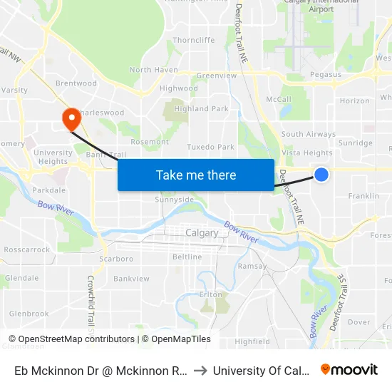 Eb Mckinnon Dr @ Mckinnon Rd NE to University Of Calgary map