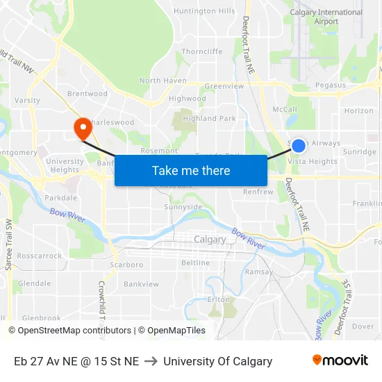 Eb 27 Av NE @ 15 St NE to University Of Calgary map