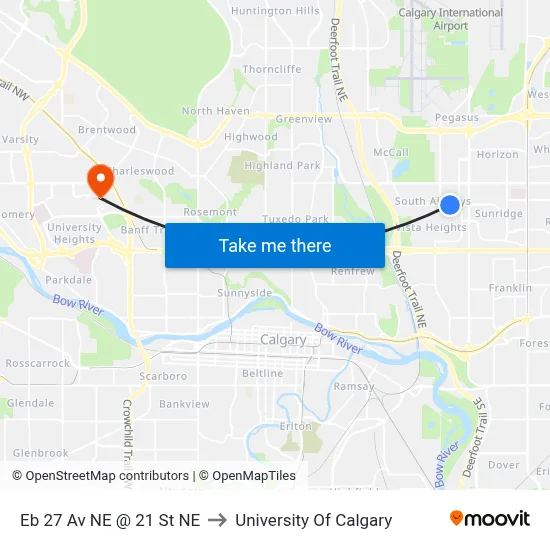 Eb 27 Av NE @ 21 St NE to University Of Calgary map