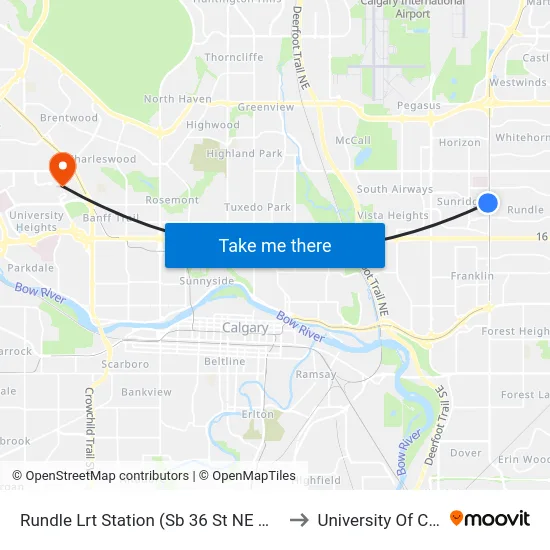 Rundle Lrt Station (Sb 36 St NE @ 25 Av Ne) to University Of Calgary map