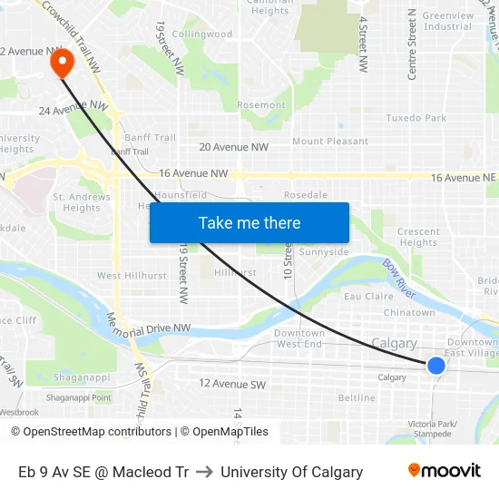 Eb 9 Av SE @ Macleod Tr to University Of Calgary map