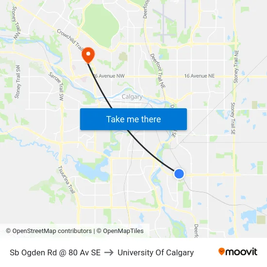 Sb Ogden Rd @ 80 Av SE to University Of Calgary map