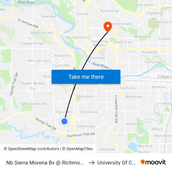 Nb Sierra Morena Bv @ Richmond Rd SW to University Of Calgary map