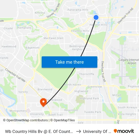 Wb Country Hills Bv @ E. Of Country Village Wy NE to University Of Calgary map