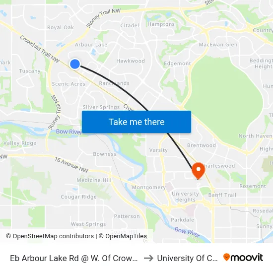 Eb Arbour Lake Rd @ W. Of Crowfoot Ri NW to University Of Calgary map