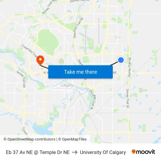 Eb 37 Av NE @ Temple Dr NE to University Of Calgary map