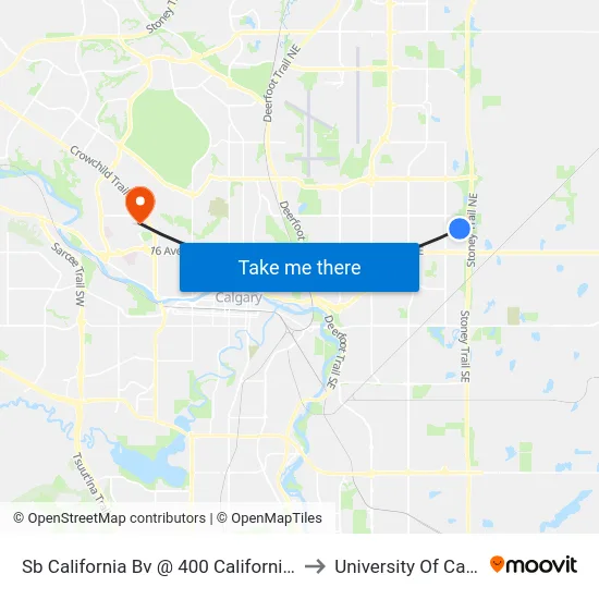 Sb California Bv @ 400 California Pl NE to University Of Calgary map